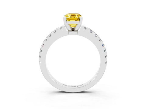 White gold Emerald Cut Solitaire Diamond with Pavé Band and Four-Prong Setting_3