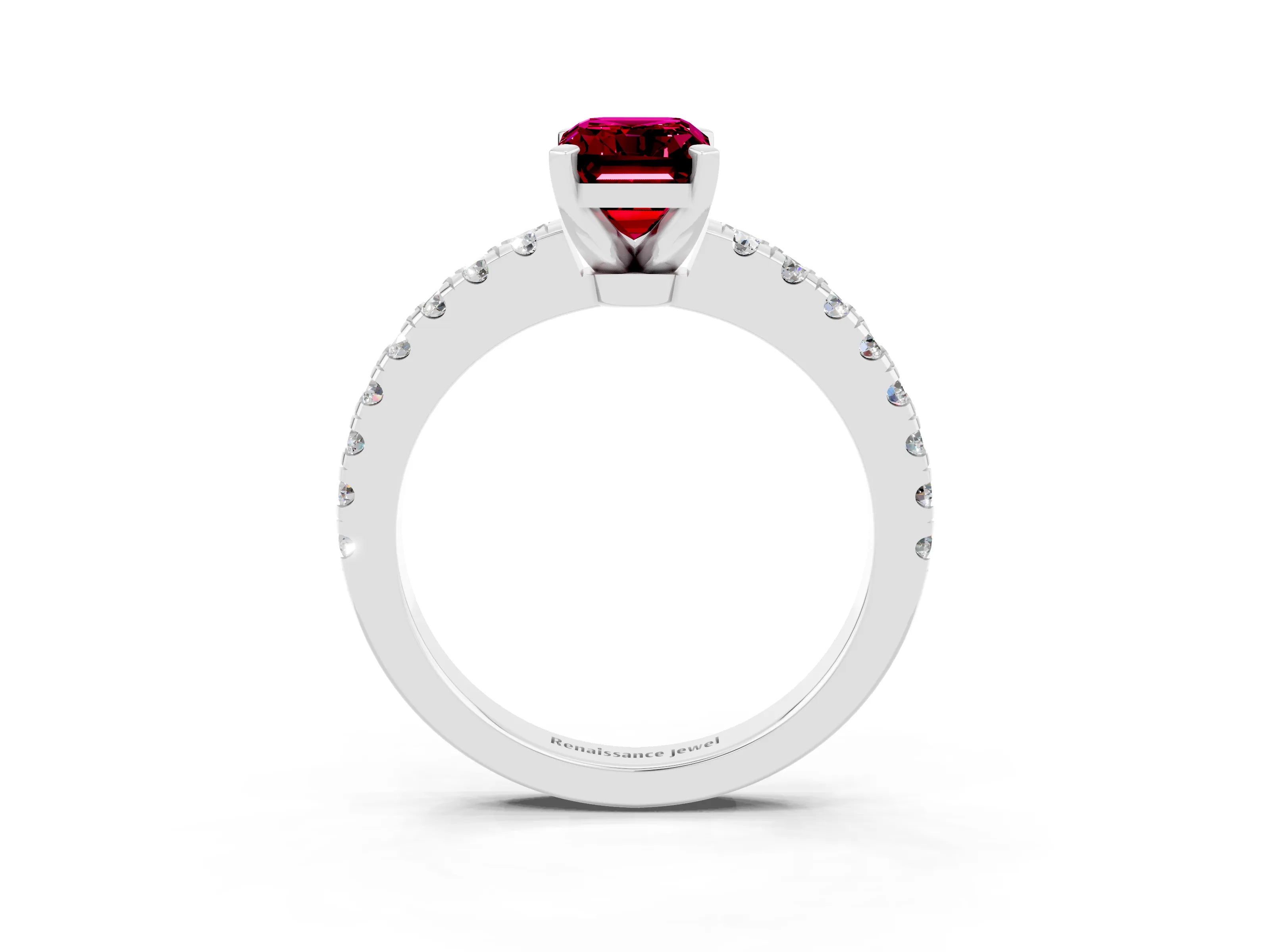 White gold Emerald Cut Solitaire Diamond with Pavé Band and Four-Prong Setting_3