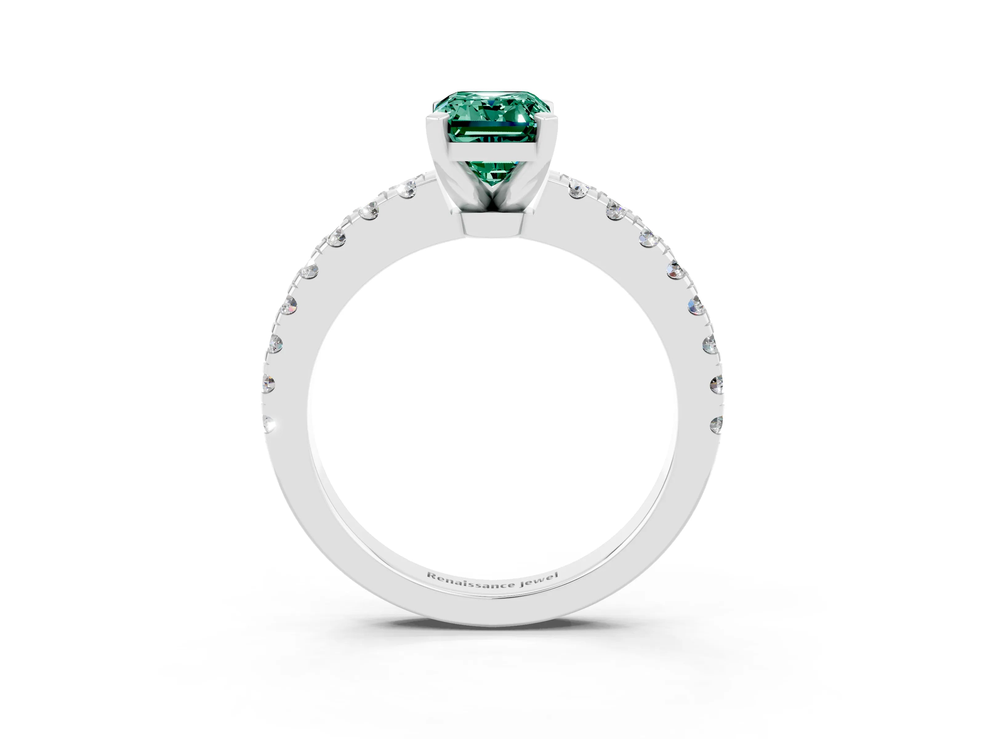White gold Emerald Cut Solitaire Diamond with Pavé Band and Four-Prong Setting_3