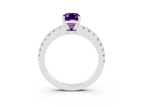 White gold Emerald Cut Solitaire Diamond with Pavé Band and Four-Prong Setting_3