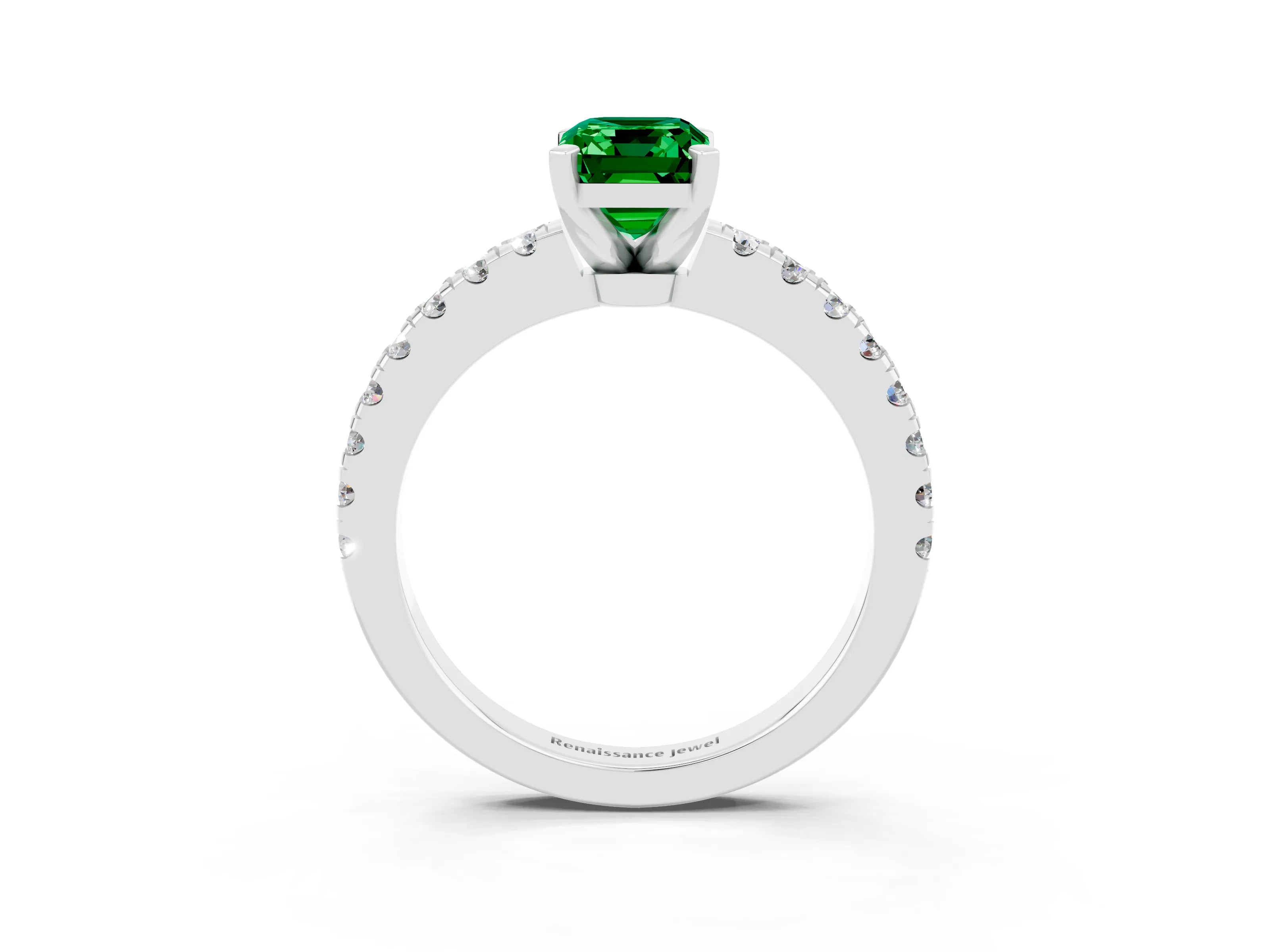 White gold Emerald Cut Solitaire Diamond with Pavé Band and Four-Prong Setting_3