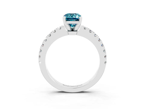 White gold Emerald Cut Solitaire Diamond with Pavé Band and Four-Prong Setting_3