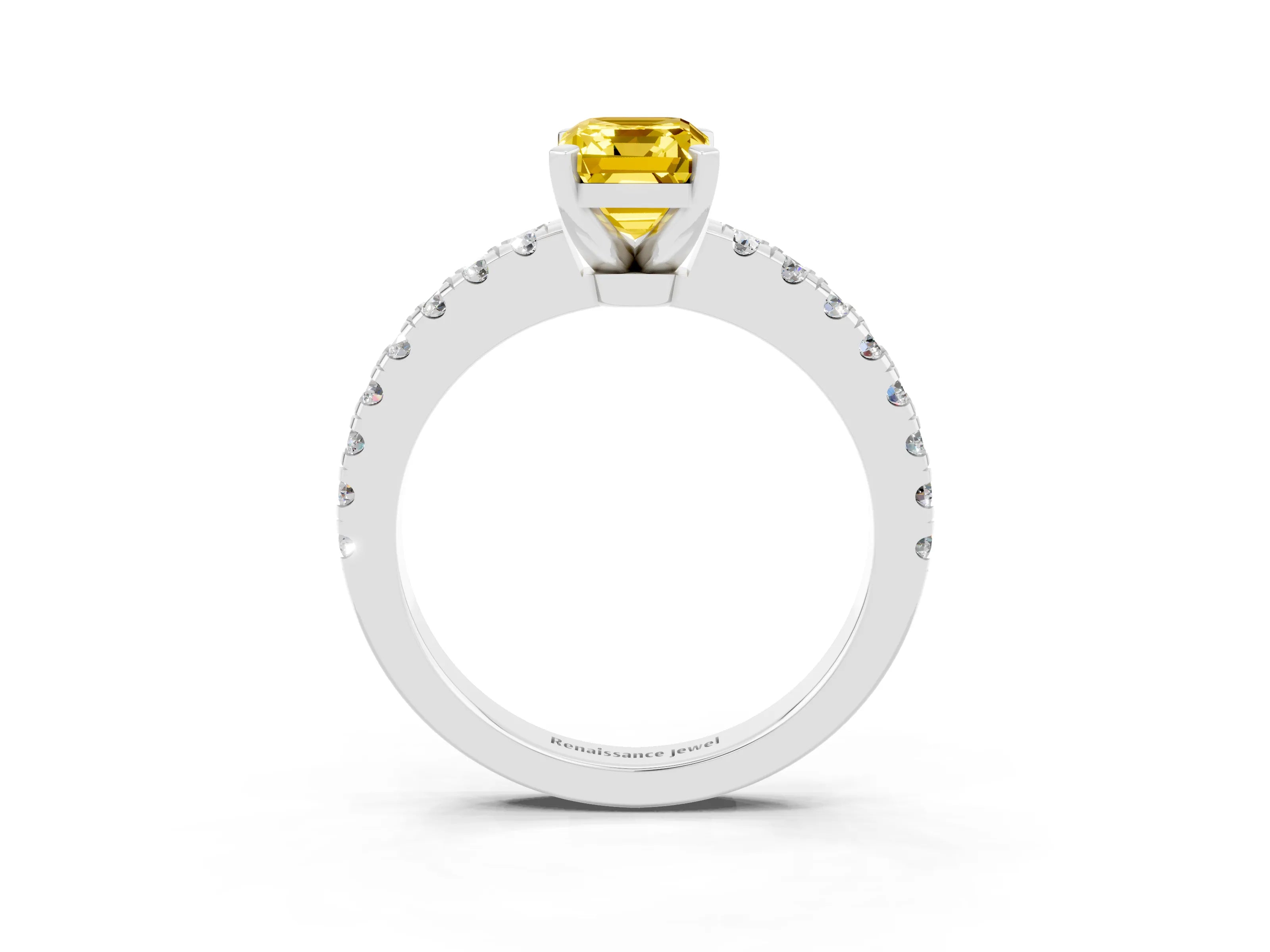 White gold Emerald Cut Solitaire Diamond with Pavé Band and Four-Prong Setting_3