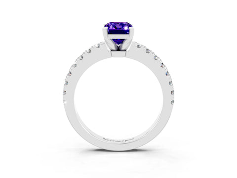 White gold Emerald Cut Solitaire Diamond with Pavé Band and Four-Prong Setting_3