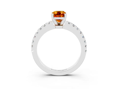 White gold Emerald Cut Solitaire Diamond with Pavé Band and Four-Prong Setting_3