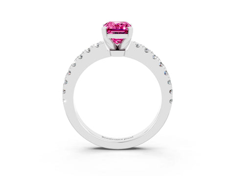 White gold Emerald Cut Solitaire Diamond with Pavé Band and Four-Prong Setting_3