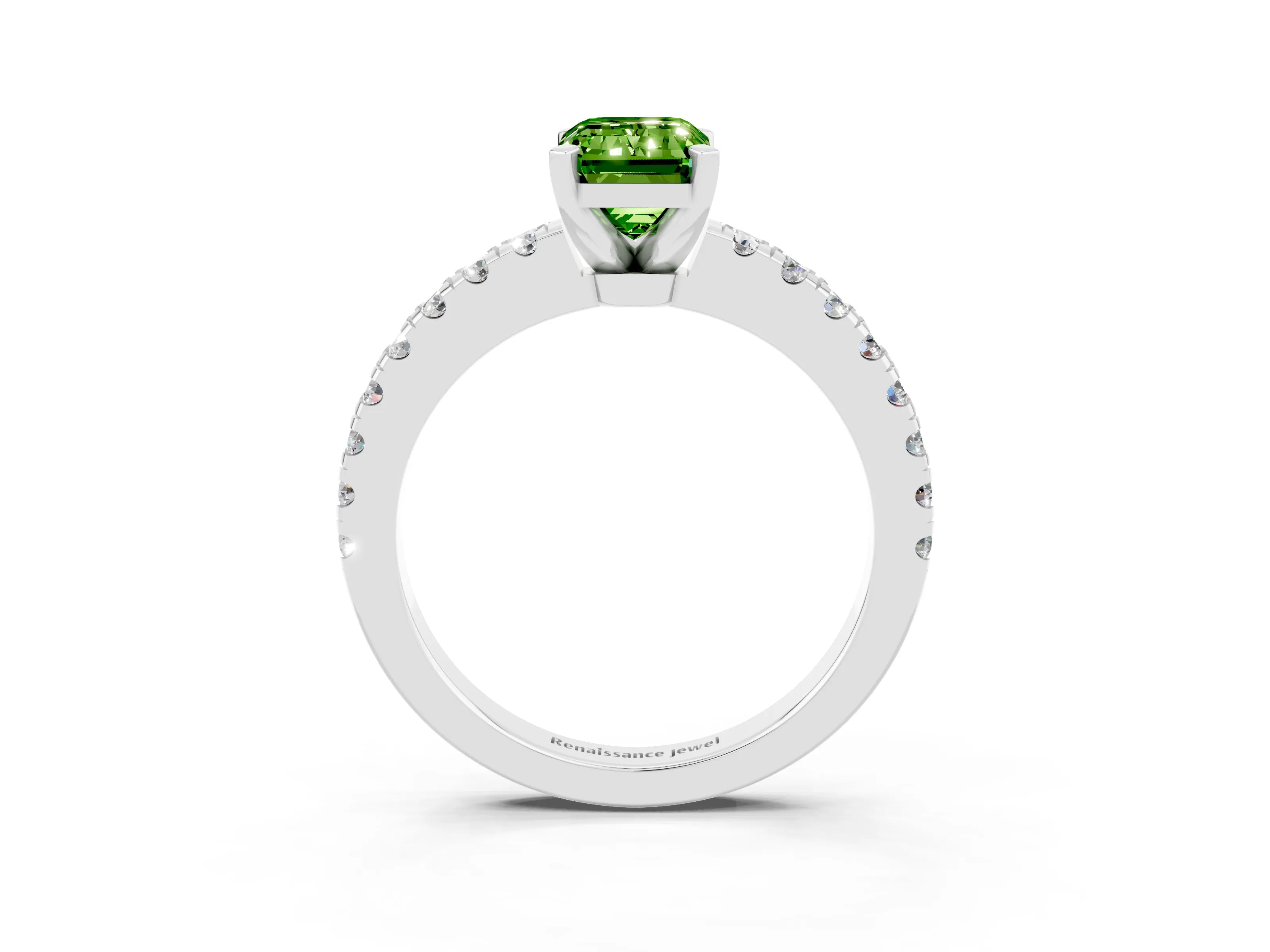 White gold Emerald Cut Solitaire Diamond with Pavé Band and Four-Prong Setting_3