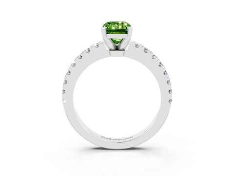 White gold Emerald Cut Solitaire Diamond with Pavé Band and Four-Prong Setting_3