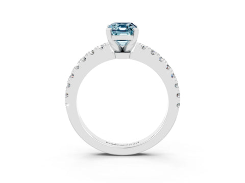White gold Emerald Cut Solitaire Diamond with Pavé Band and Four-Prong Setting_3