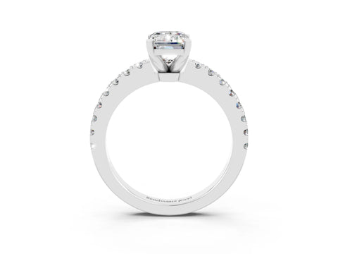 White gold Emerald Cut Solitaire Diamond with Pavé Band and Four-Prong Setting_3