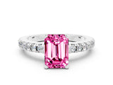 White gold Emerald Cut Solitaire Diamond with Pavé Band and Four-Prong Setting