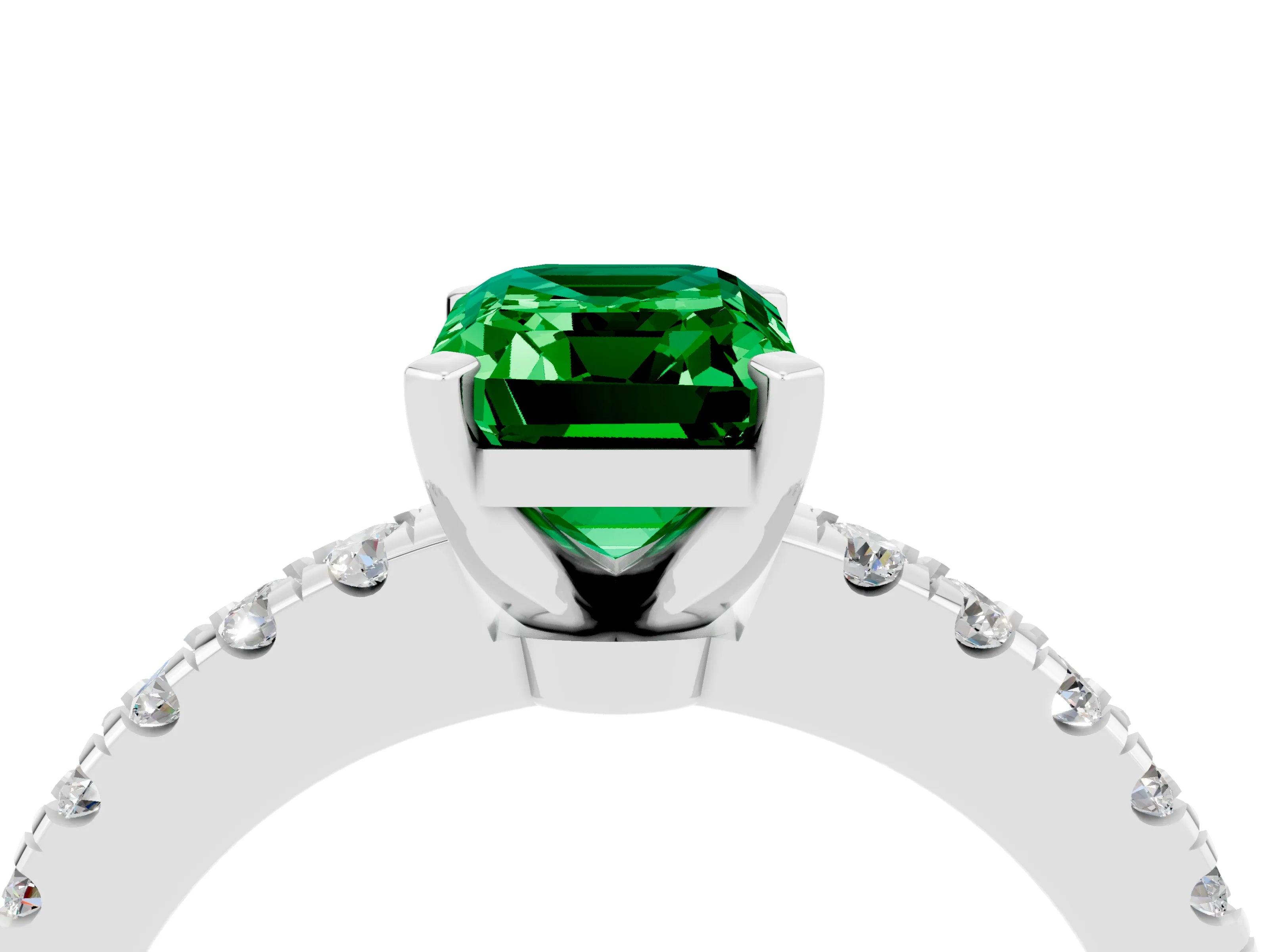 White gold Emerald Cut Solitaire Diamond with Pavé Band and Four-Prong Setting_4