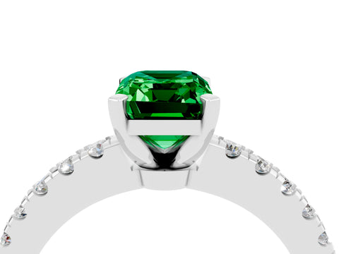 White gold Emerald Cut Solitaire Diamond with Pavé Band and Four-Prong Setting_4