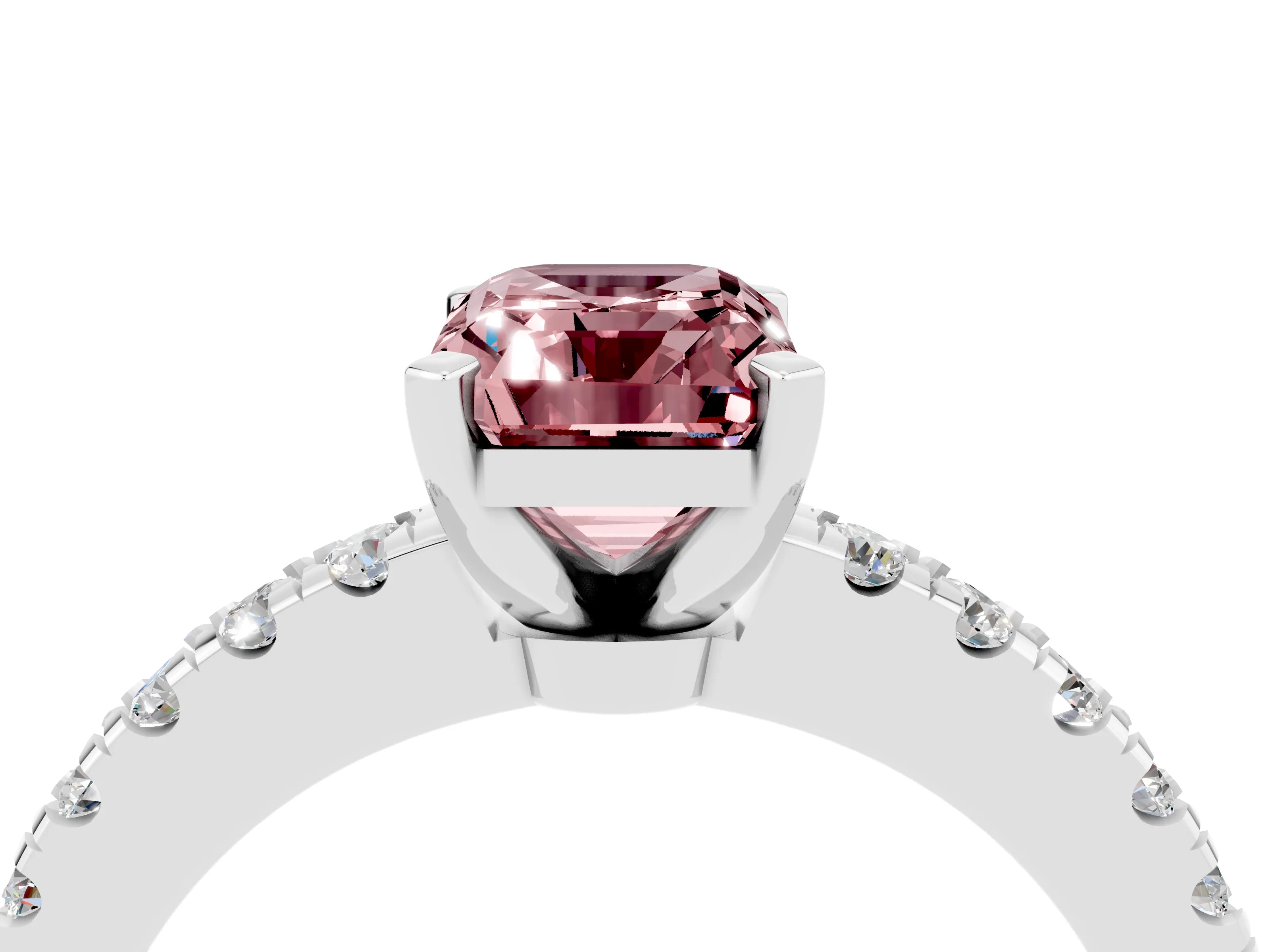 White gold Emerald Cut Solitaire Diamond with Pavé Band and Four-Prong Setting_4