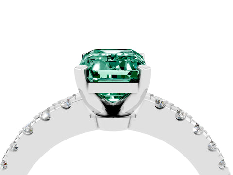 White gold Emerald Cut Solitaire Diamond with Pavé Band and Four-Prong Setting_4