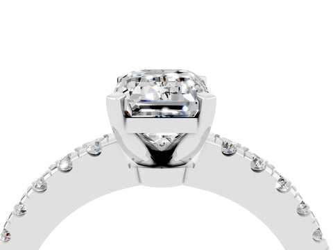 White gold Emerald Cut Solitaire Diamond with Pavé Band and Four-Prong Setting_4