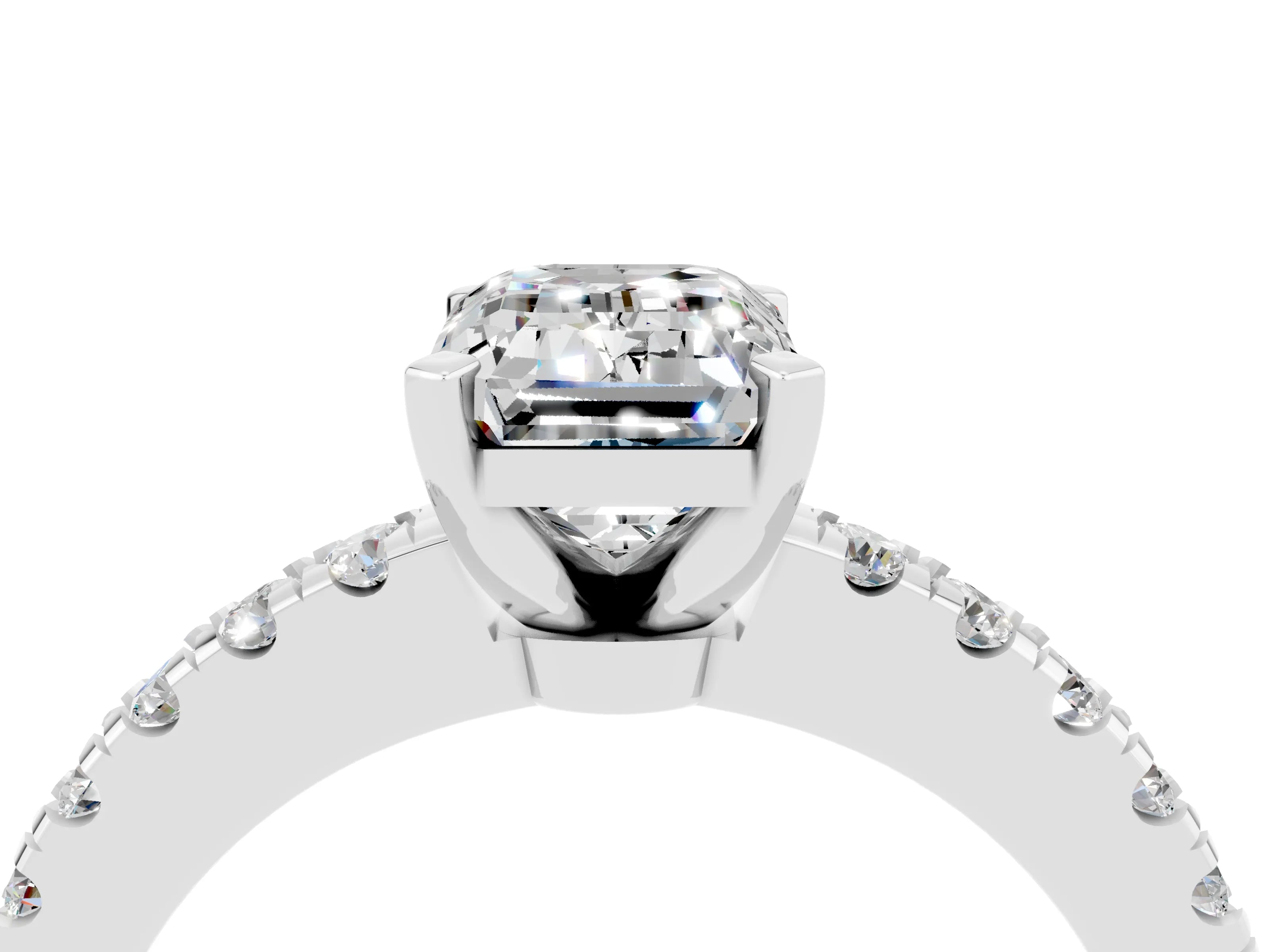 White gold Emerald Cut Solitaire Diamond with Pavé Band and Four-Prong Setting_4