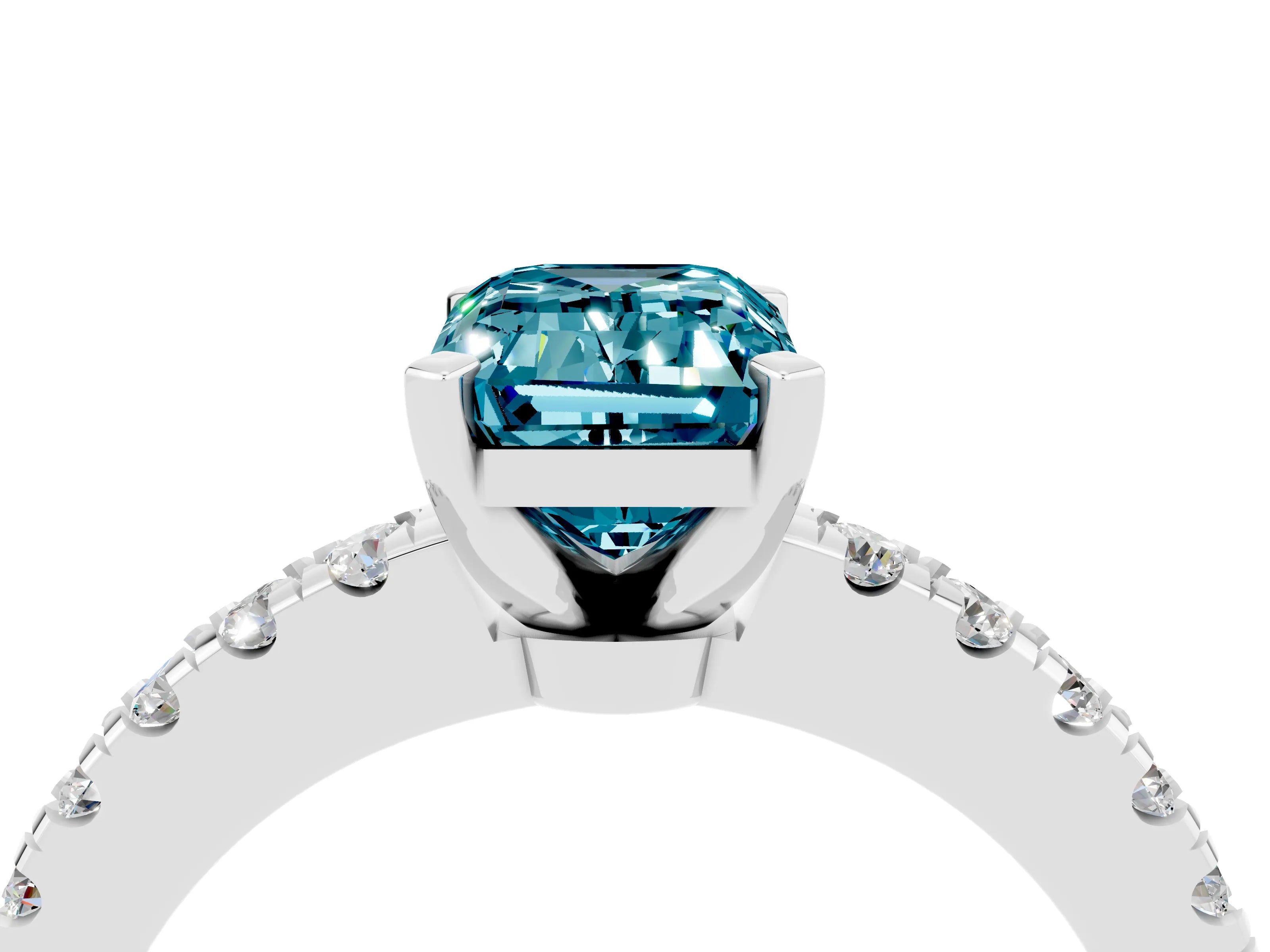 White gold Emerald Cut Solitaire Diamond with Pavé Band and Four-Prong Setting_4
