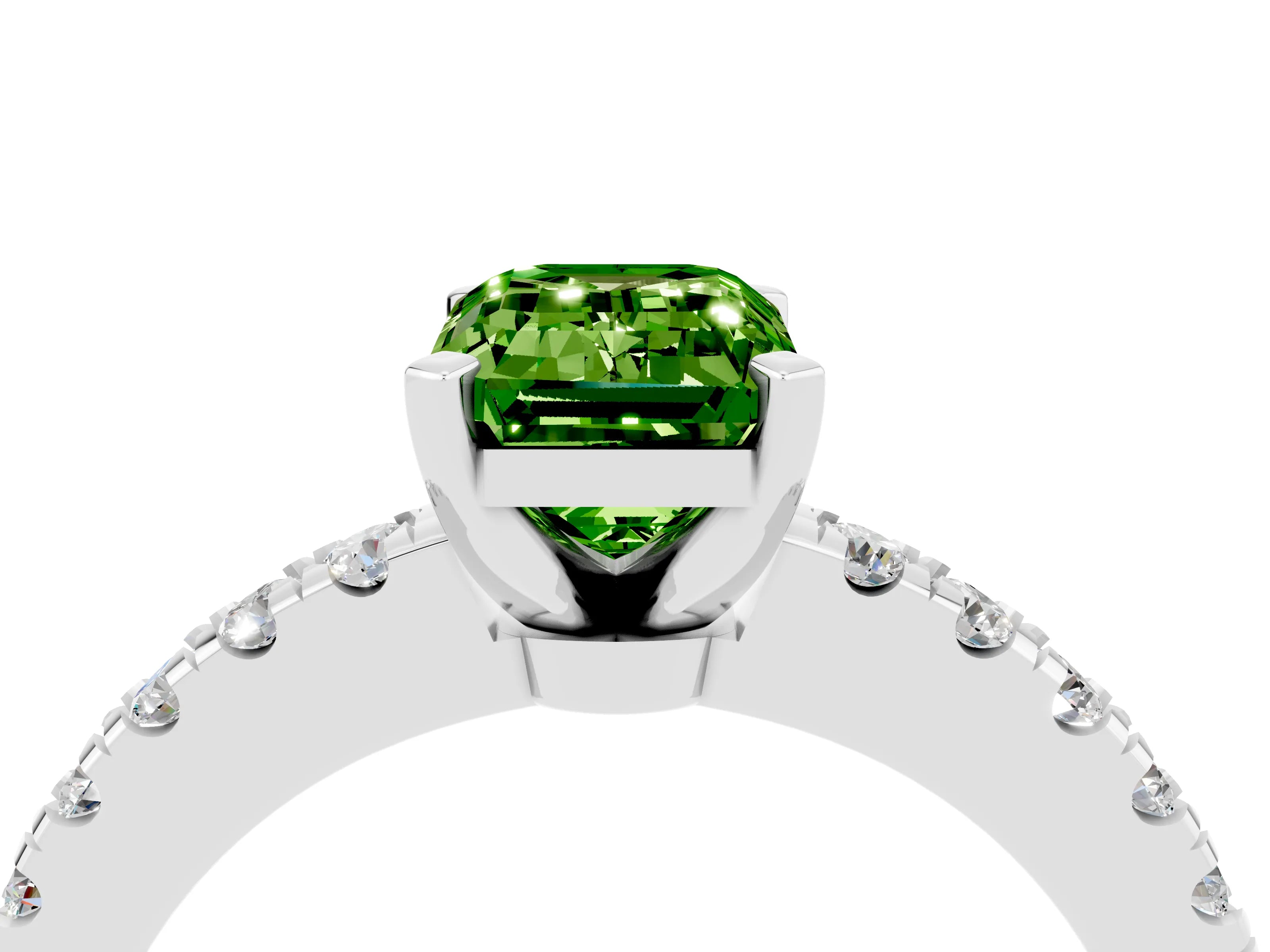 White gold Emerald Cut Solitaire Diamond with Pavé Band and Four-Prong Setting_4