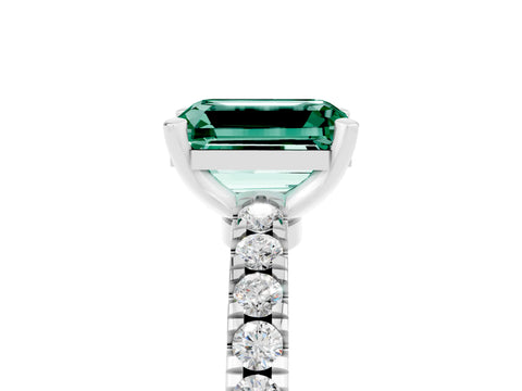 White gold Emerald Cut Solitaire Diamond with Pavé Band and Four-Prong Setting_5