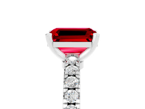 White gold Emerald Cut Solitaire Diamond with Pavé Band and Four-Prong Setting_5