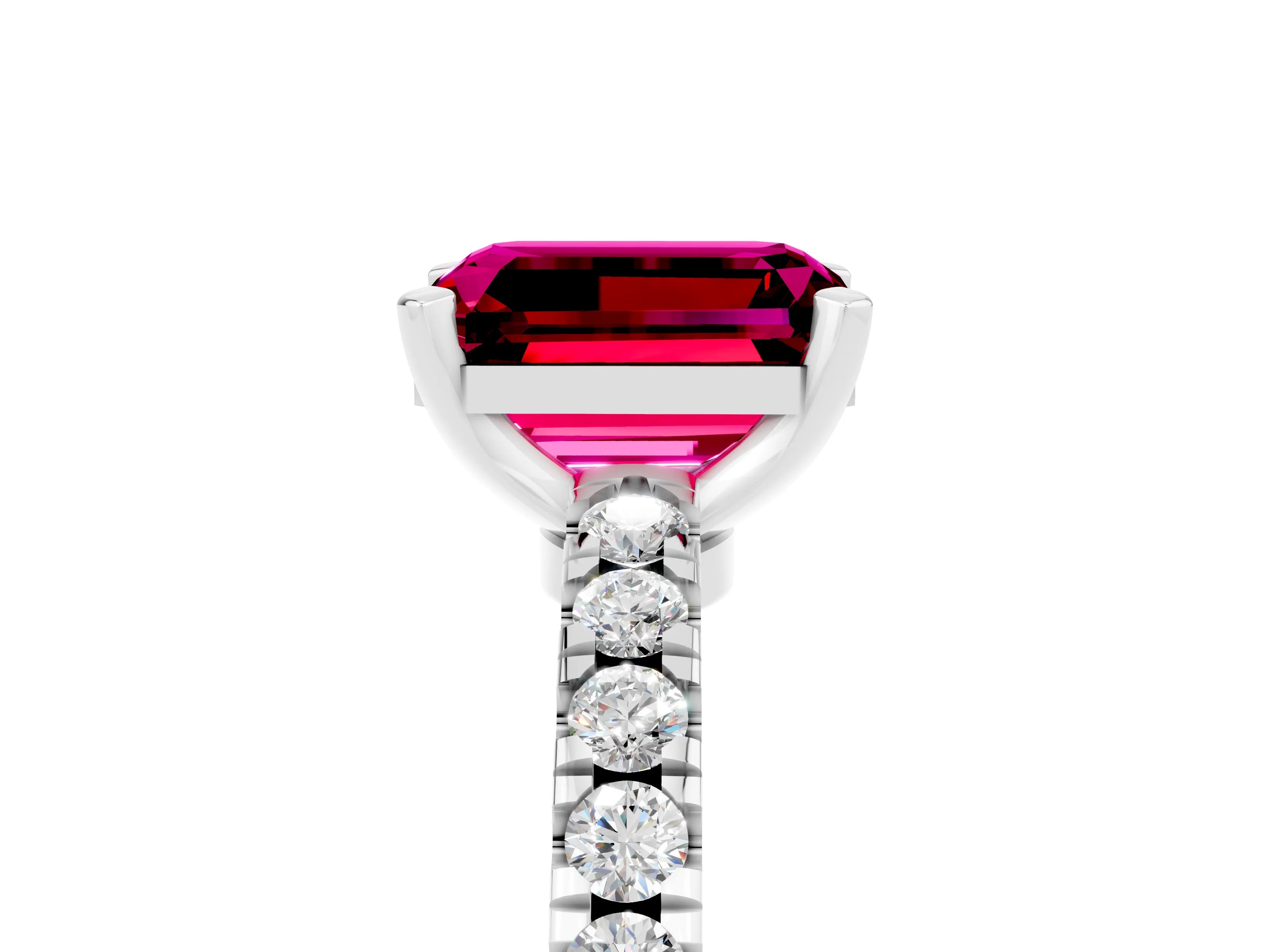 White gold Emerald Cut Solitaire Diamond with Pavé Band and Four-Prong Setting_5