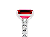 White gold Emerald Cut Solitaire Diamond with Pavé Band and Four-Prong Setting_5