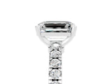 White gold Emerald Cut Solitaire Diamond with Pavé Band and Four-Prong Setting_5