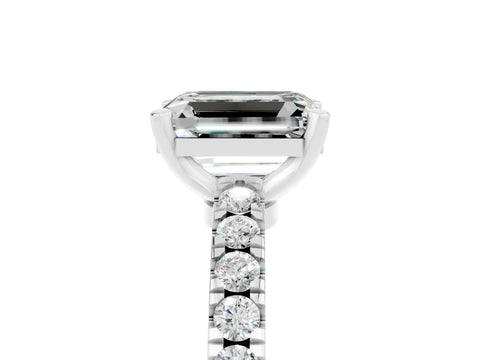 White gold Emerald Cut Solitaire Diamond with Pavé Band and Four-Prong Setting_5