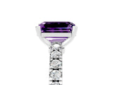 White gold Emerald Cut Solitaire Diamond with Pavé Band and Four-Prong Setting_5