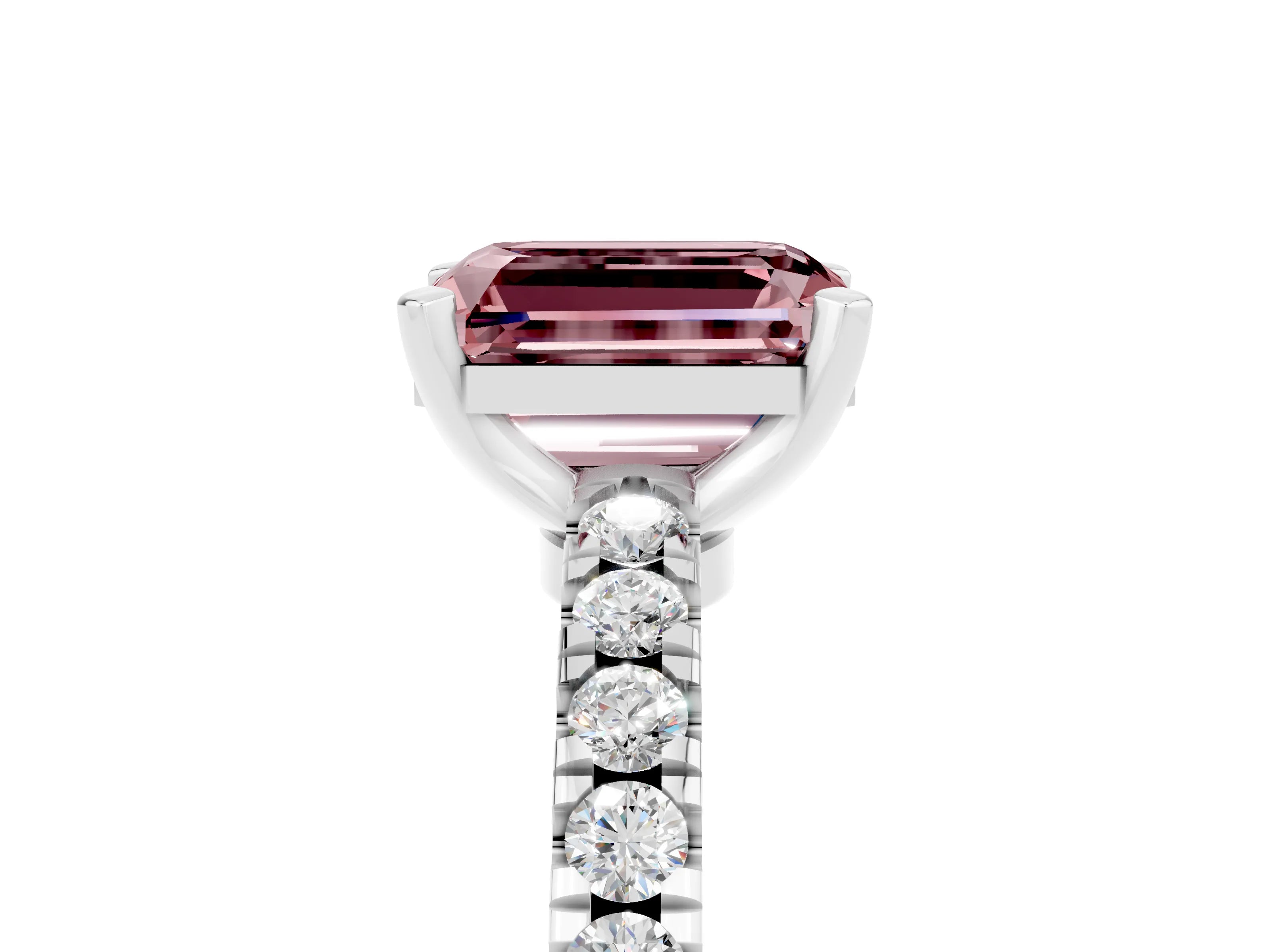 White gold Emerald Cut Solitaire Diamond with Pavé Band and Four-Prong Setting_5