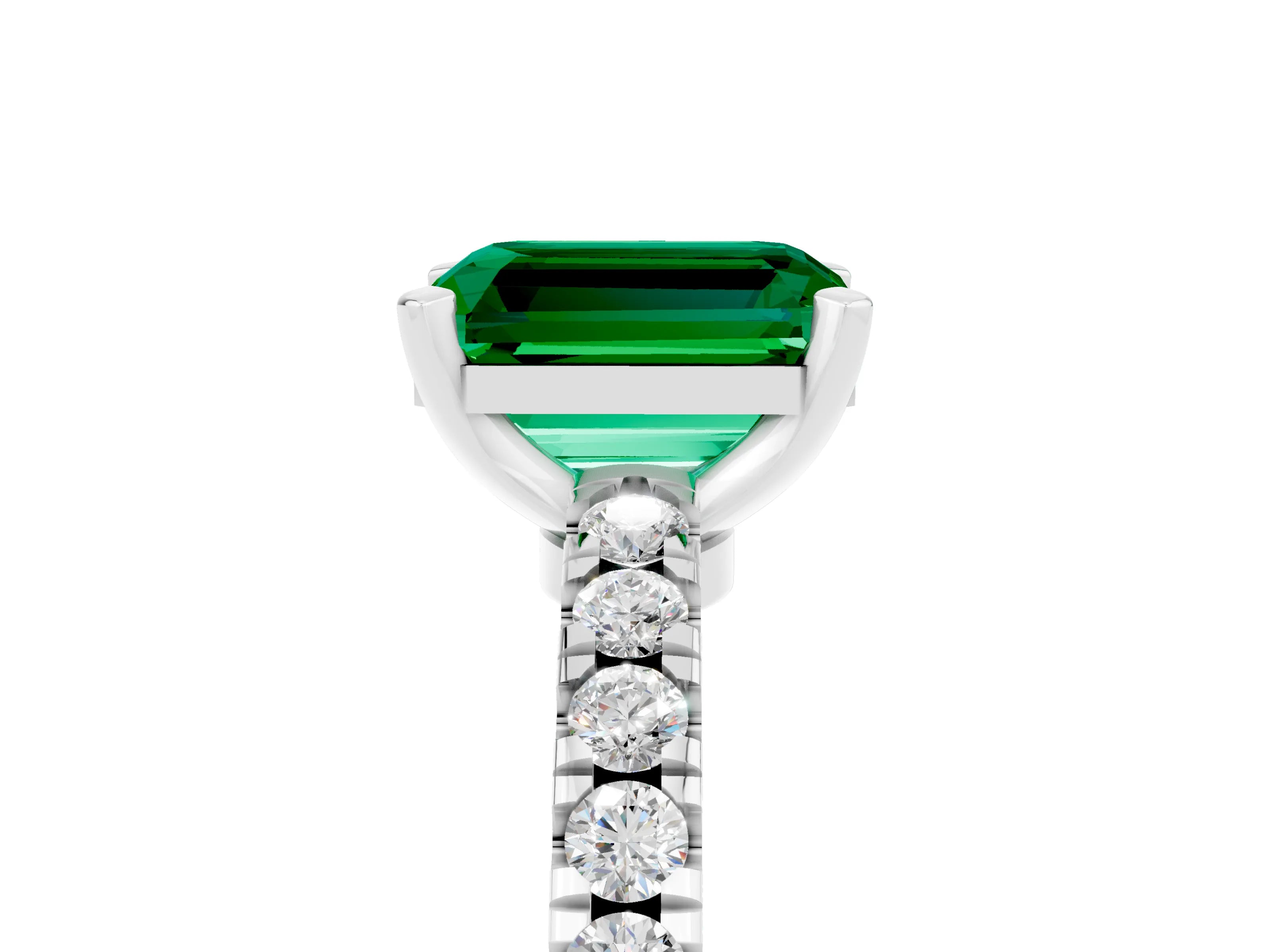 White gold Emerald Cut Solitaire Diamond with Pavé Band and Four-Prong Setting_5
