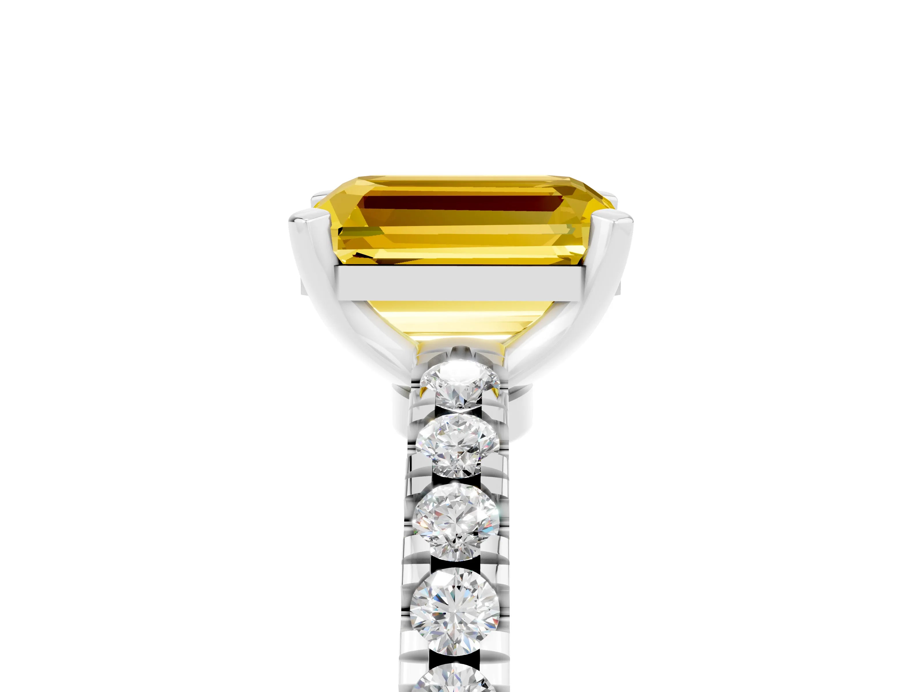 White gold Emerald Cut Solitaire Diamond with Pavé Band and Four-Prong Setting_5