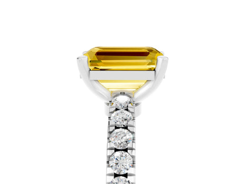 White gold Emerald Cut Solitaire Diamond with Pavé Band and Four-Prong Setting_5