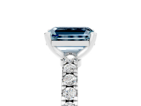 White gold Emerald Cut Solitaire Diamond with Pavé Band and Four-Prong Setting_5