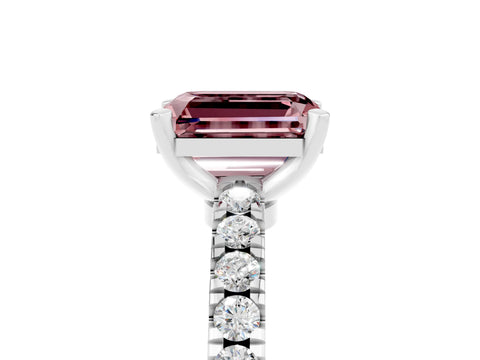 White gold Emerald Cut Solitaire Diamond with Pavé Band and Four-Prong Setting_5