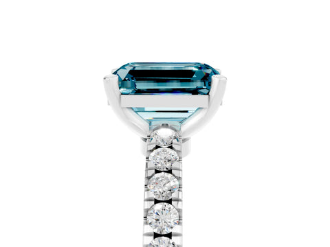 White gold Emerald Cut Solitaire Diamond with Pavé Band and Four-Prong Setting_5