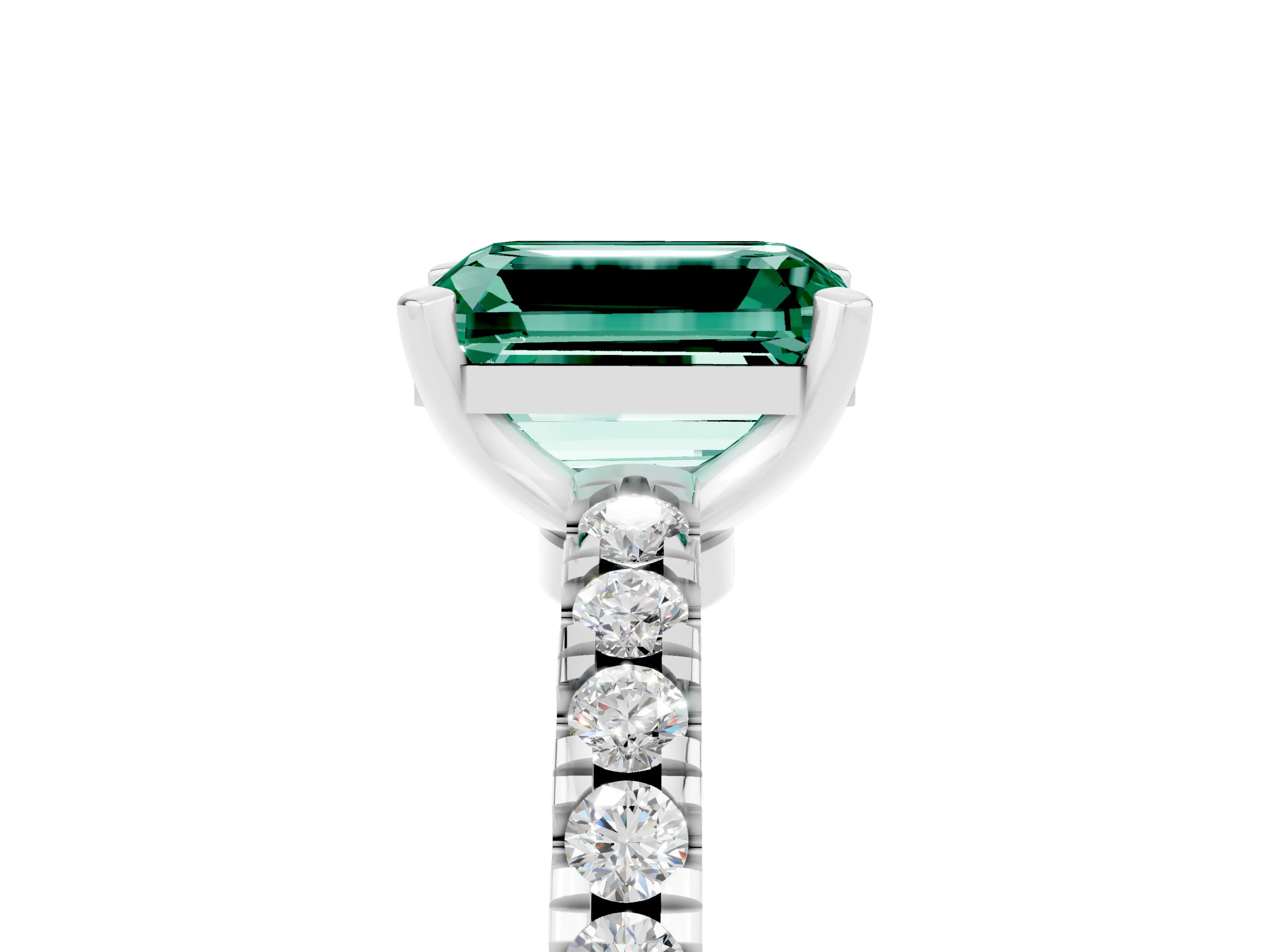 White gold Emerald Cut Solitaire Diamond with Pavé Band and Four-Prong Setting_5