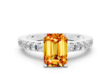 White gold Emerald Cut Solitaire Diamond with Pavé Band and Four-Prong Setting
