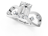 White gold Emerald Cut Solitaire Diamond with Side Stones on Criss-Cross Band and Four-Prong Setting_37