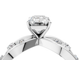 White gold Emerald Cut Solitaire Diamond with Side Stones on Criss-Cross Band and Four-Prong Setting_40