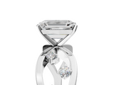White gold Emerald Cut Solitaire Diamond with Side Stones on Criss-Cross Band and Four-Prong Setting_41