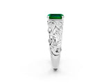 White gold Emerald Cut Solitaire Emerald Leaf-Inspired Vine Band Ring with Prong Setting_2