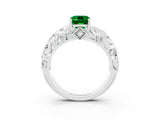 White gold Emerald Cut Solitaire Emerald Leaf-Inspired Vine Band Ring with Prong Setting_3