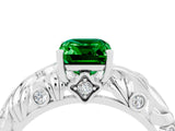 White gold Emerald Cut Solitaire Emerald Leaf-Inspired Vine Band Ring with Prong Setting_4