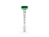 White gold Emerald Cut Solitaire Emerald Ring with Pave Band and Four-Prong Setting_2