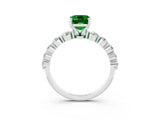 White gold Emerald Cut Solitaire Emerald Ring with Pave Band and Four-Prong Setting_3