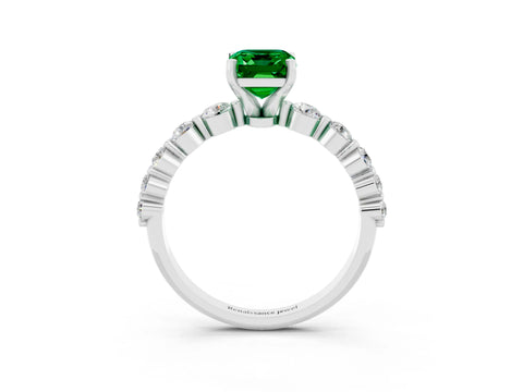White gold Emerald Cut Solitaire Emerald Ring with Pave Band and Four-Prong Setting_3