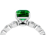 White gold Emerald Cut Solitaire Emerald Ring with Pave Band and Four-Prong Setting_4