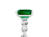 White gold Emerald Cut Solitaire Emerald Ring with Pave Band and Four-Prong Setting_5